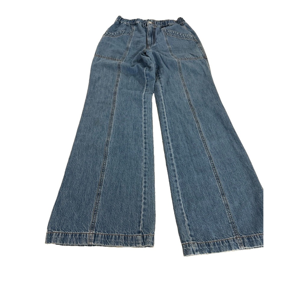 Madewell Size S Medium Wash Wide Leg Carpenter Jeans Elastic Waist Utility